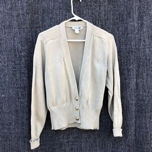 long sleeve tan cotton knit cardigan sweater